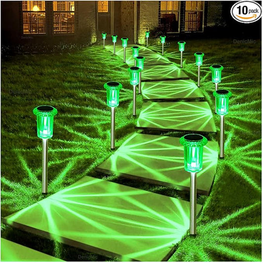 DenicMic Solar Lights Outdoor 10 Pack Waterproof Green LED Stainless Steel by Denicmic