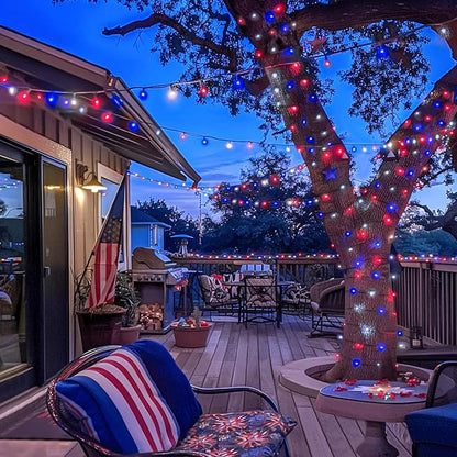 JMEXSUSS 2 Pack Red White and Blue Solar Lights 100LED 33ft Patriot Solar - Image 5