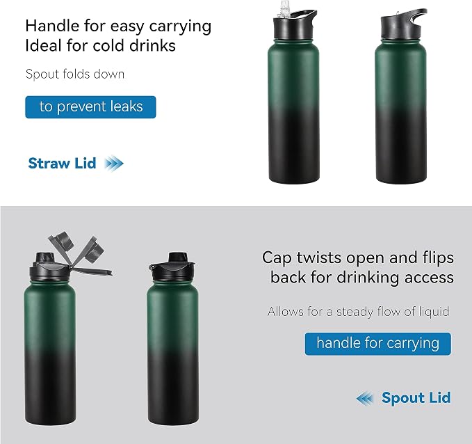VEGOND 40 oz Insulated Water Bottle Stainless Steel Metal Water Bottles - Image 5