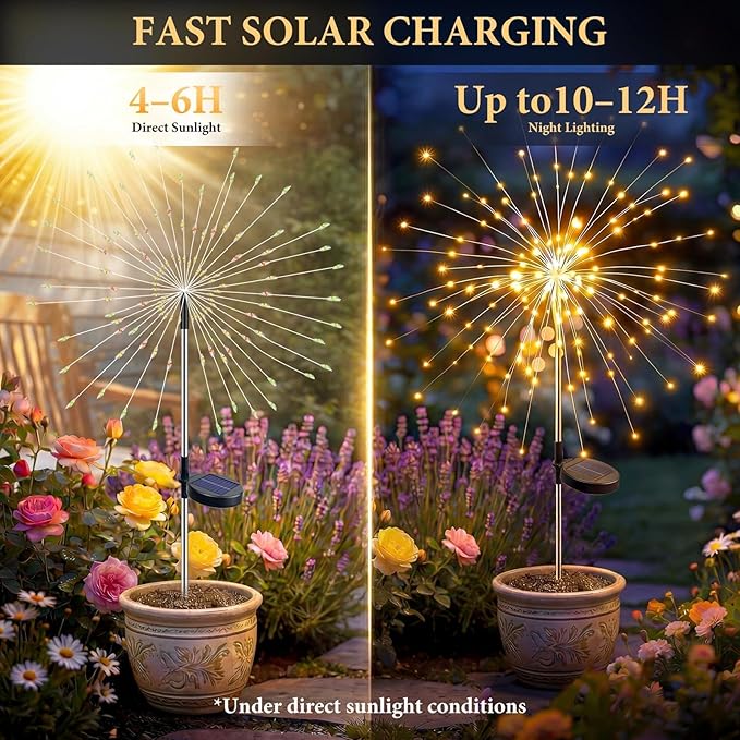 Solar Firework Lights Outdoor 4 Pack, 120LED Solar Starburst Garden Lights - Image 5