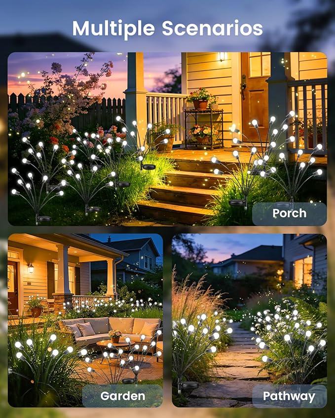 OZS 10 Pack Total 80 LED Solar Firefly Lights Fairy Outdoor - Image 7
