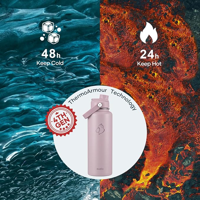 BUZIO 40 oz Water Bottle Insulated, Triple Wall Vacuum Stainless Steel Flask - Image 2
