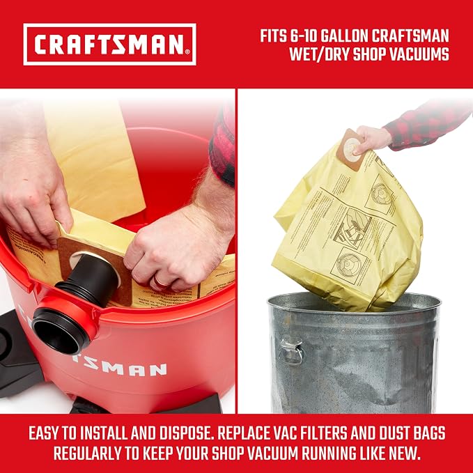 CRAFTSMAN CMXZVBE39970 Genuine Fine Dust Wet Dry Vac Dust Collection Bags - Image 3