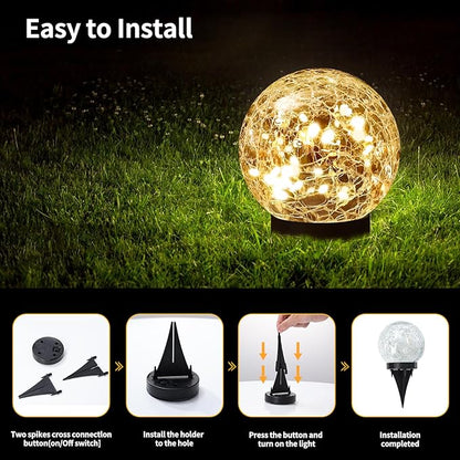 JKIMK Solar Globe Lights Outdoor Waterproof-Solar Balls Garden-Cracked Glass - Image 5