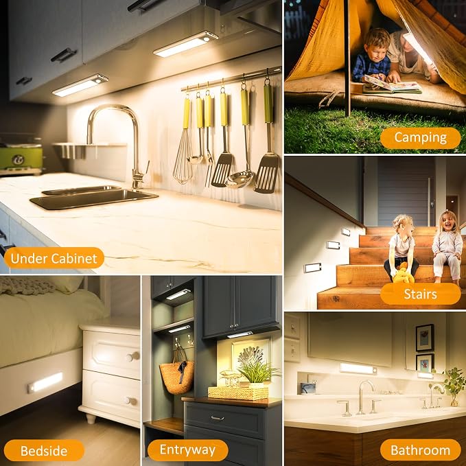 30-LED Motion Sensor Under Cabinet Lighting, 8-inch Magnetic Rechargeable Under - Image 4