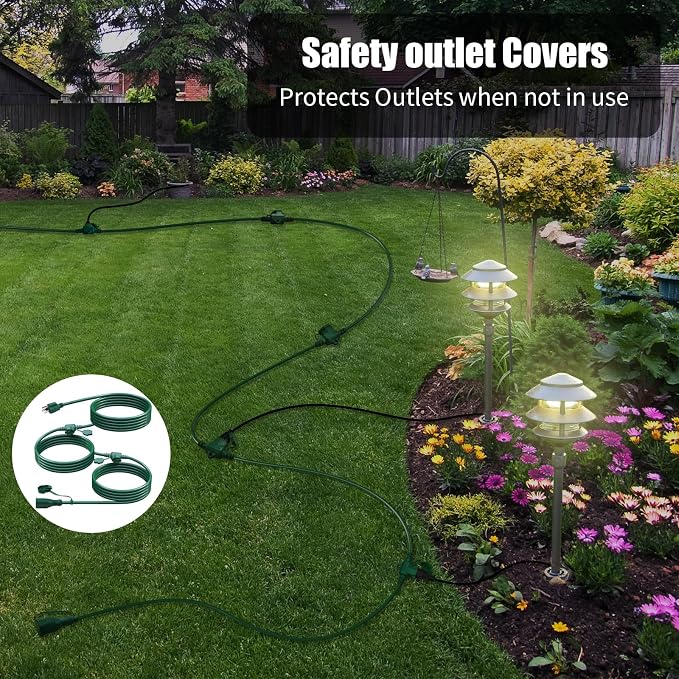 25Ft Outdoor Extension Cord Multiple Plugs- Evenly Spaced 3 Outlets Plugs - Image 3