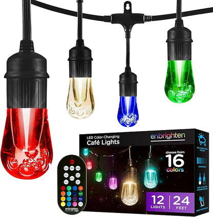 Enbrighten Vintage Outdoor String Lights, 12 RGB Acrylic Bulbs, Weatherproof by Enbrighten
