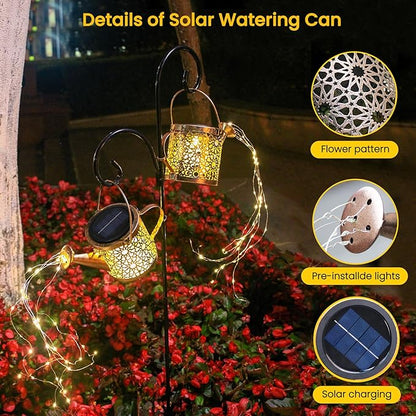 Solar Lights Outdoor Decorative, 2 Pack Metal Watering Can Lights Waterproof - Image 7
