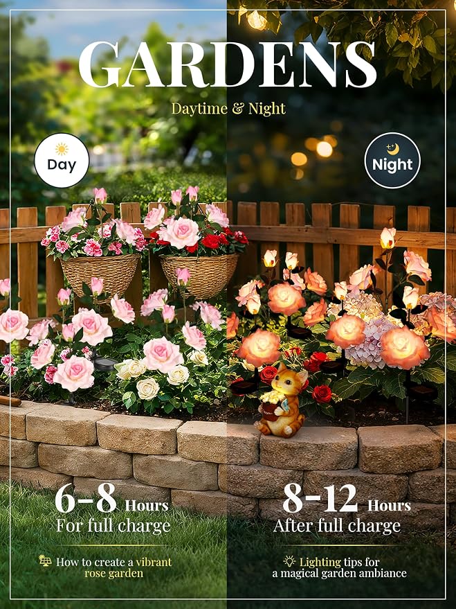 GIGALUMI Solar Lights Outdoor for Garden Decor, 3 Pack Solar Flower Lights - Image 4