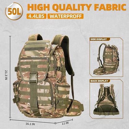 50L Military Tactical Backpack 3 Day Assault Pack Molle Daypack Hiking Backpack - Image 2