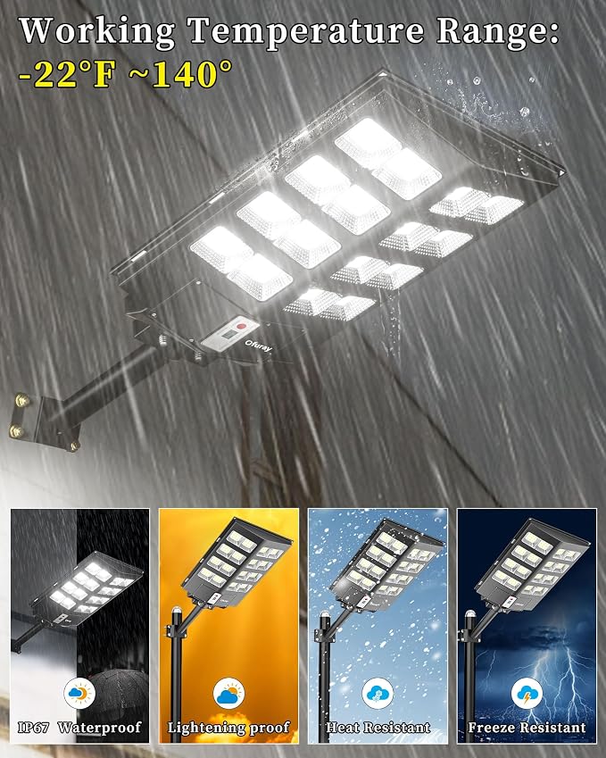 Ofuray Solar Street Lights Outdoor, Solar Security Flood Lights Parking Lot - Image 2