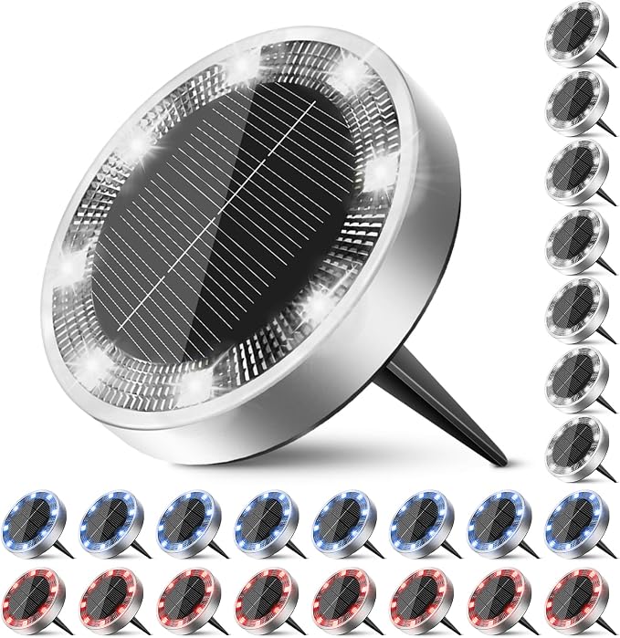 Peasur Solar Ground Lights Outdoor, 24 Pack Flat Solar Powered Disc Lights by Peasur