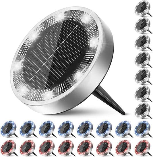 Peasur Solar Ground Lights Outdoor, 24 Pack Flat Solar Powered Disc Lights by Peasur