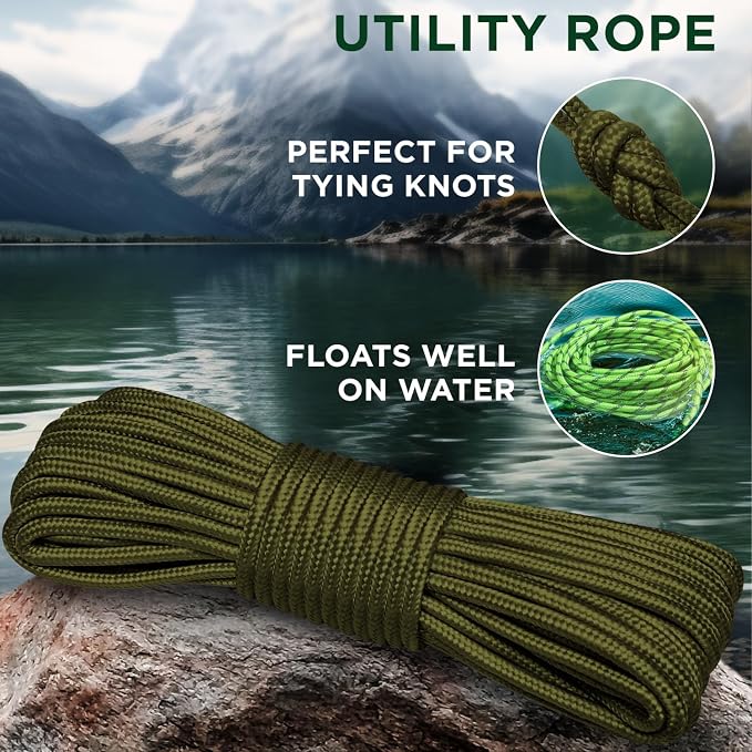 TECEUM Rope – 150 Feet x 1/4 Inch – Army Green – Strong All-Purpose Utility - Image 3