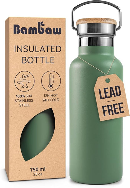 Bambaw 24 oz Insulated Water Bottle, Double Wall Metal Water Bottle Stainless by Bambaw