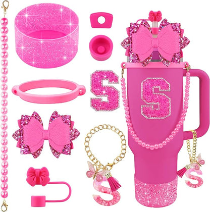 9PCS Hot Pink for Stanley Cup Accessories Set Bling Initials Bow Charms for by Unknown