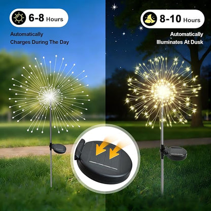 Solar Garden Lights Outdoor, 4 Pack 120 LED Twinkling Firework Lights Decorative - Image 2
