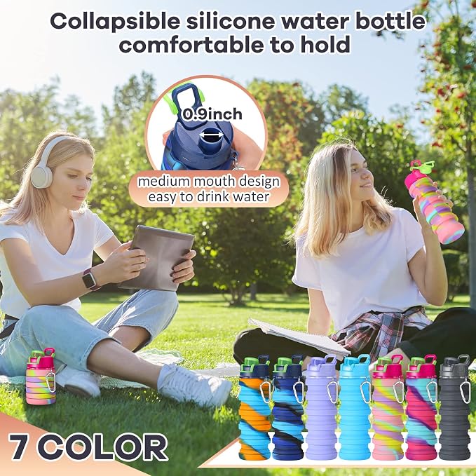 Sunnyray 14 Pack Collapsible Water Bottles Travel 17oz Silicone Portable - Image 5
