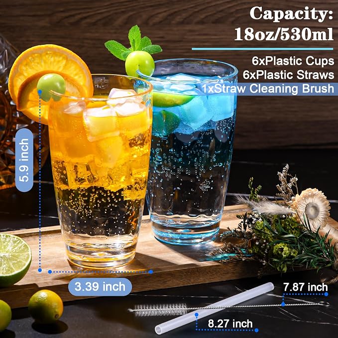 6 Pcs Plastic Drinking Tumblers Set of 18 oz, Acrylic Drinking Glasses - Image 3