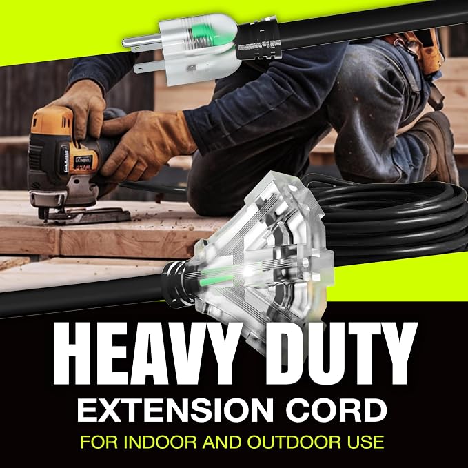 3ft Outdoor/Indoor Extension Cord 3-Outlet 12/3 Gauge Extra Heavy Duty 3 Prong - Image 7