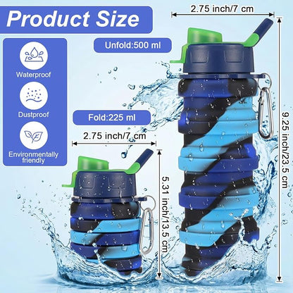 5 Pack Foldable Water Bottles, 16 oz Silicone Reusable Foldable Water Bottle - Image 2
