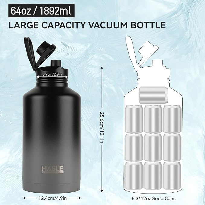 HASLE OUTFITTERS Half Gallon Insulated Water Bottles 64 oz, Stainless Steel - Image 3