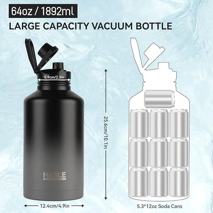 HASLE OUTFITTERS Half Gallon Insulated Water Bottles 64 oz, Stainless Steel - Image 3