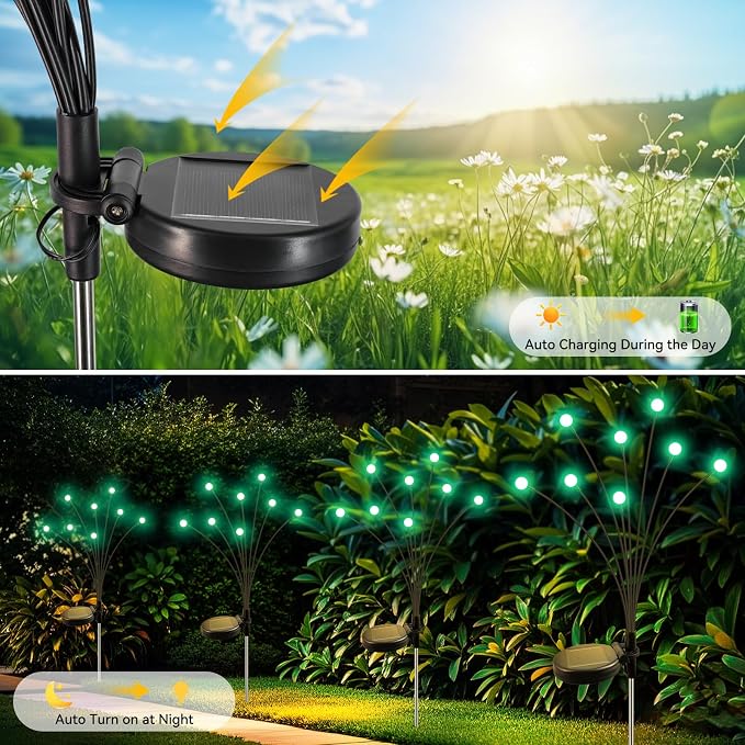 Slyuexu Solar Garden Lights Outdoor Waterproof, 2 Pack 16 LED Swaying Firefly - Image 4