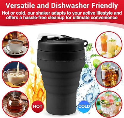 Collapsible Protein Shaker & Water Bottle Food-Grade, Leakproof Lid 600mL/20oz - Image 7