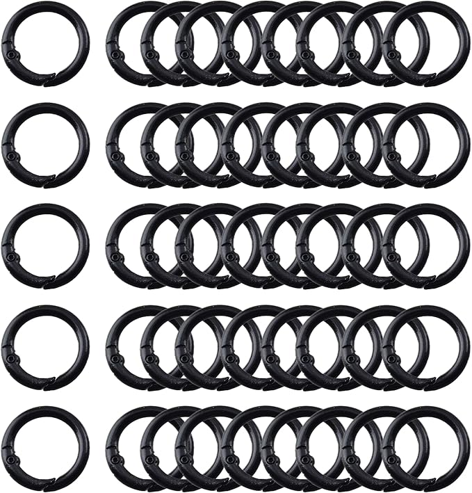Carabiner Clip 48Pcs Black Metal Key Ring Clip Circle Keychain Rings Bulk by KJMLDIY