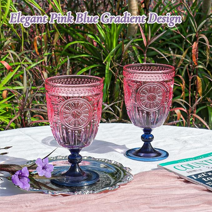 XUWAIDSGN 12Pcs Plastic Vintage Wine Glasses 13.5oz Reusable Embossed Goblet - Image 3
