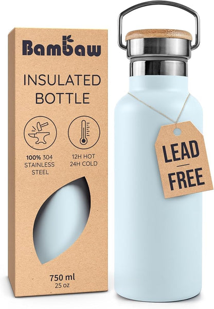 Bambaw Stainless Steel Water Bottle 24 oz, Metal Water Bottle Insulated by Bambaw