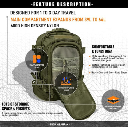 Miramrax Tactical Backpack Military Army Daypack - Image 5