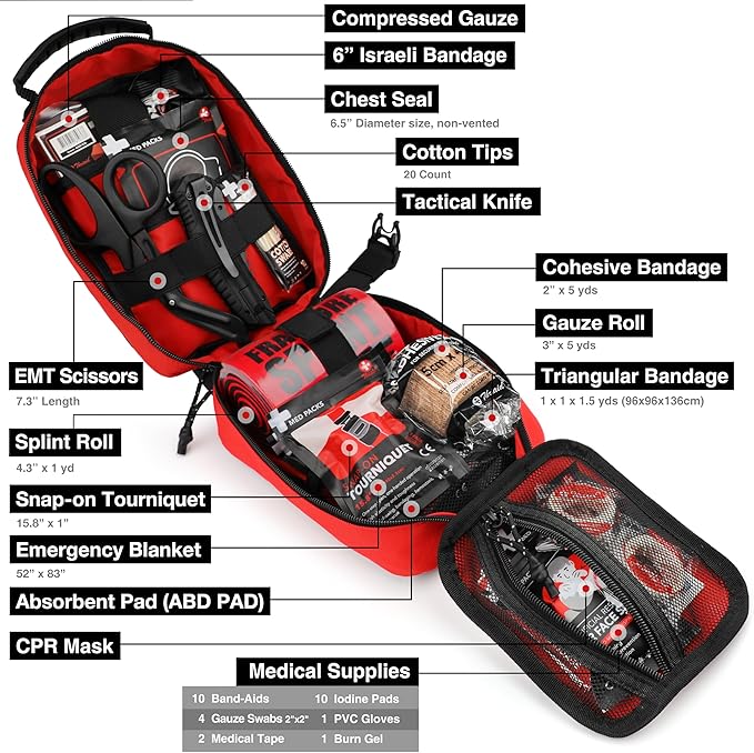 Survival First Aid Kit with Israeli Bandage, Chest Seal, Tourniquet, Tactical - Image 3