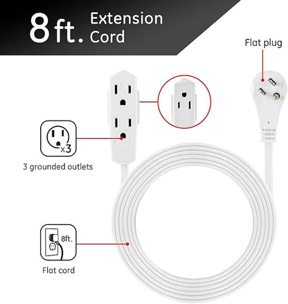 GE 3-Outlet Flat Extension Cord 8 Ft Grounded Extension Cord - Image 2