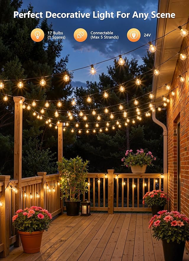Brightown Outdoor String Lights, 55FT 17 G40 Bulbs Shatterproof Patio Lights - Image 7