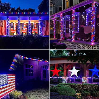 JMEXSUSS 2 Pack Red White and Blue Solar Lights 100LED 33ft Patriot Solar - Image 8
