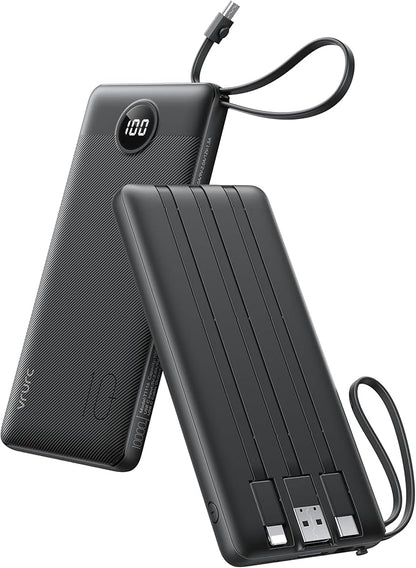 VRURC Portable Charger with Built in Cables, Slim Power Bank 10000mAh, USB C by Home