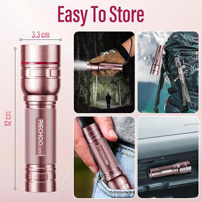 Flashlight Rechargeable High Lumens, G1000 Super Bright Flash Light Pink - Image 5
