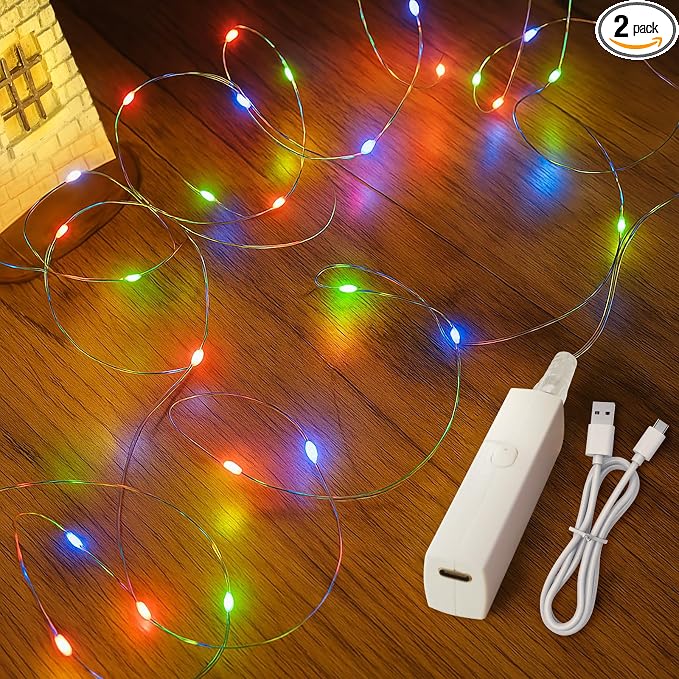 Lakumu 32FT Fairy Lights Battery Operated String Lights, Rechargeable Twinkle by Lakumu