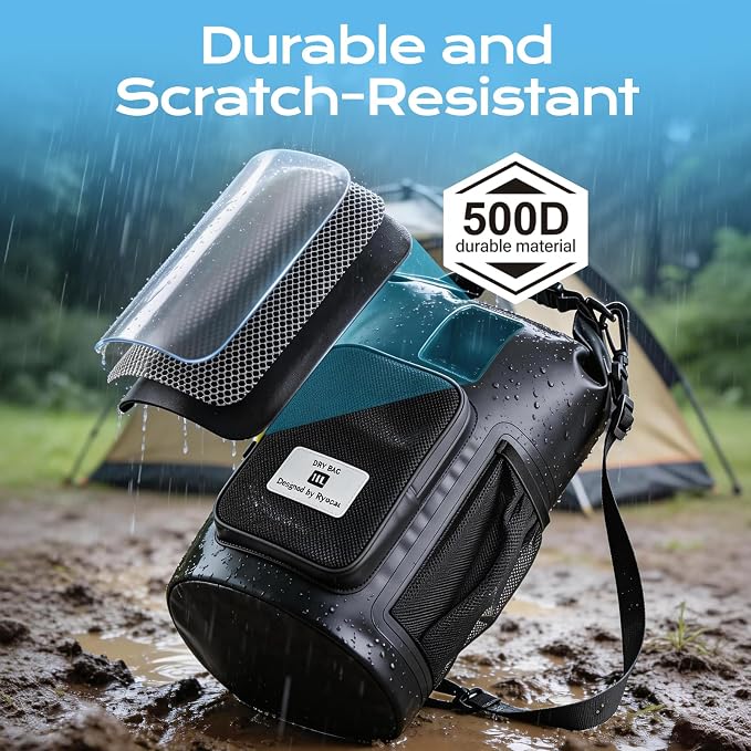 20L Waterproof Dry Bag with Bottle Holder & Mesh Pocket, 500D PVC Tarpaulin - Image 3