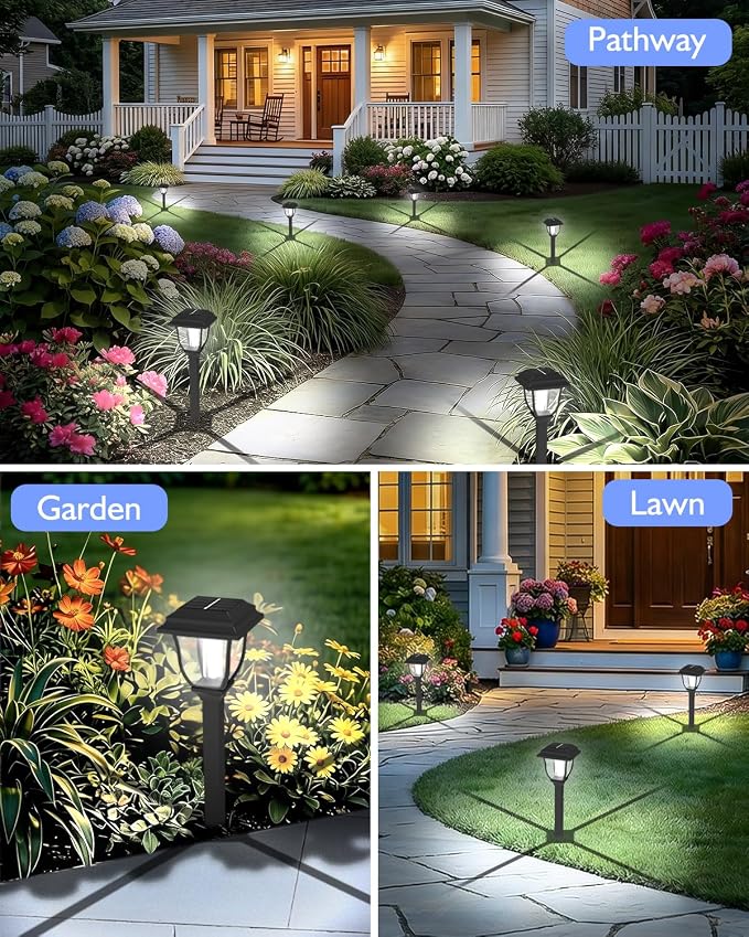 Solar Pathway Lights 2 Pack Mini Outdoor 3000K Bright Auto On/Off Solar Garden - Image 8
