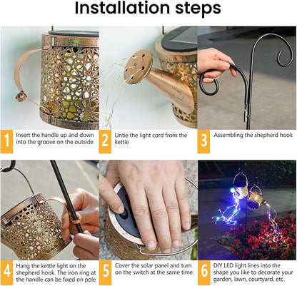 Solar Lights Outdoor Decorative, 2 Pack Metal Solar Watering Can Lights - Image 4