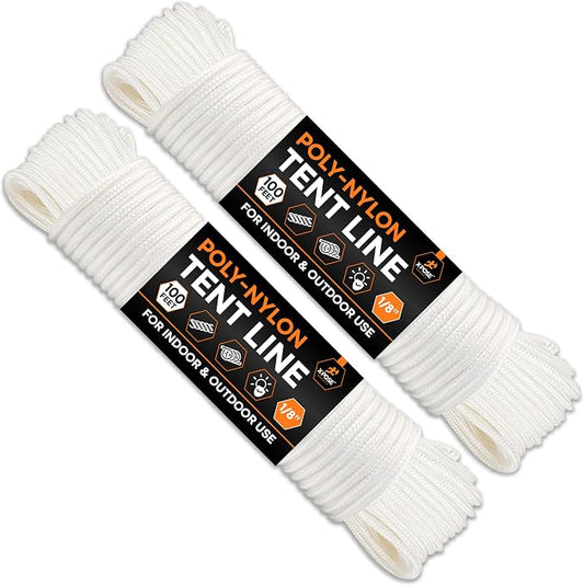 Line Nylon Cord - 100 Ft White Reflective Guyline - Camping Rope by XposeSafety