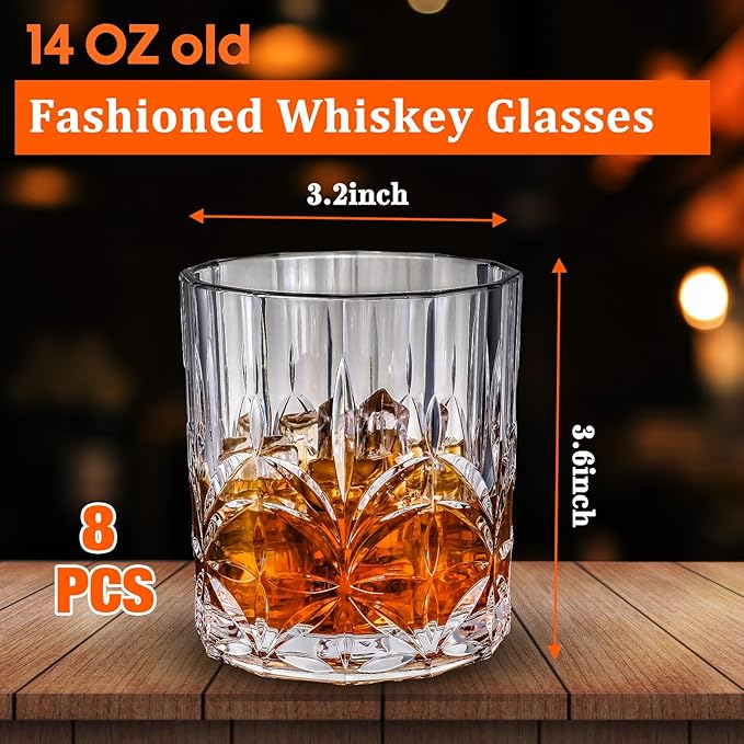 8 Sets Plastic Whiskey Glasses 14 oz Unbreakable Whiskey Drinking Glasses Old - Image 2