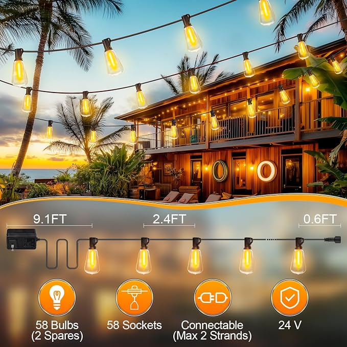 MGVIH Outdoor String Led Patio Lights - 150Ft 45M Outside Waterproof Light ST38 - Image 4