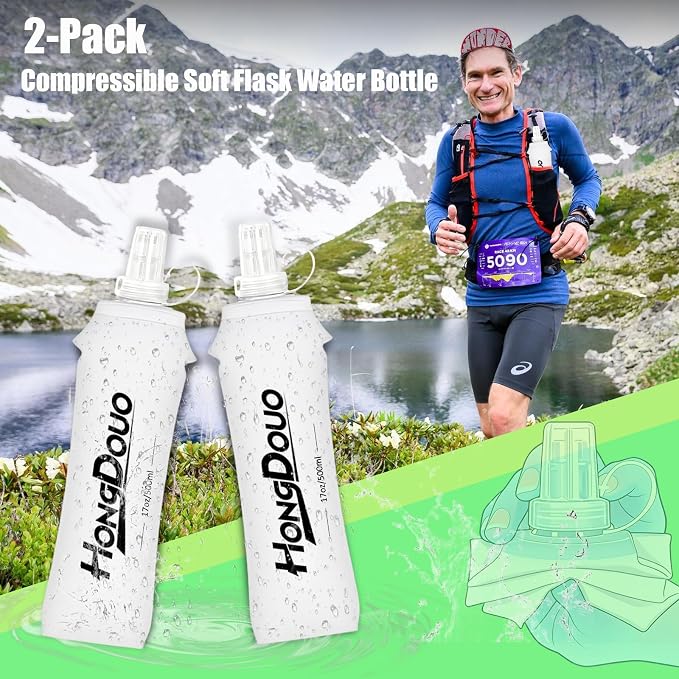 2PCS Running Vest Soft Flask, BPA-Free Soft Flasks 17oz/500ml TPU Collapsible - Image 2
