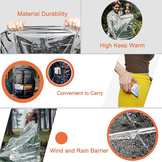 4 Pack -Large 82” x 62” Survival Emergency Mylar Thermal Blankets, Thermal - Image 5