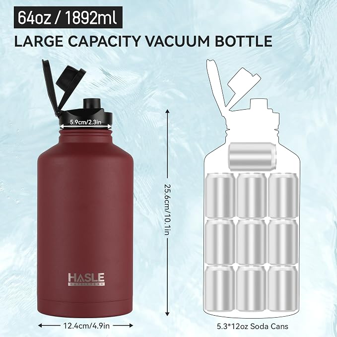 HASLE OUTFITTERS Half Gallon Insulated Water Bottles 64 oz, Stainless Steel - Image 3