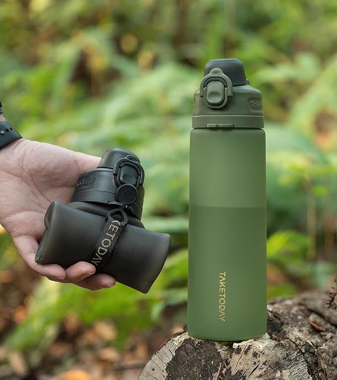 TakeToday Collapsible Water Bottles 21oz, Foldable Platinum Silicone Travel - Image 6